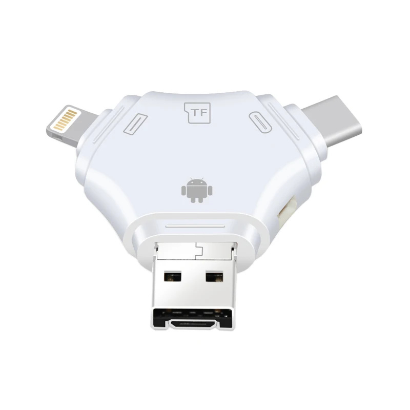 Deepfox 4 в 1 Тип-c/Lightning/Micro USB/USB 2,0 Порты и разъёмы Card Reader Micro SD OTG Картридер для Android iPad/iPhoneX Reader