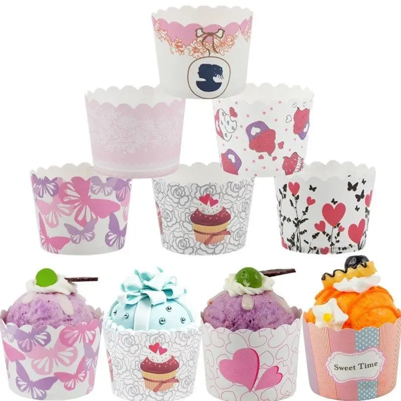50pcs Colorful Paper Cake Box Cups Tray Liner Baking Cupcake