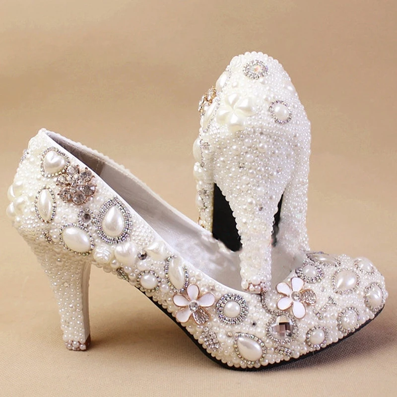 Elegant White Imitation Pearl Formal Shoes Popular Wedding Shoes Woman