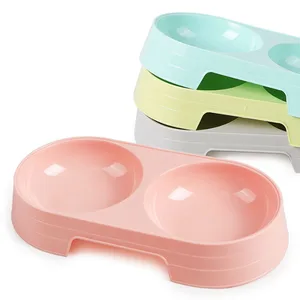 Миска для кошек, миски для воды, еды, конфетного цвета, пластиковые миски для котенка, кошки, двойные миски для питомцев, щенков, маленьких собак, продукты для кормления, синий, розовый, серый, зеленый - изображение