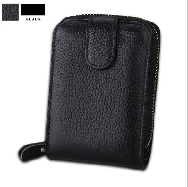 BISI GORO Unisex Genuine Leather Card Holder ID Credit Card Case Driver's License Wallet High Capacity Female Credit Holde - Цвет: black KB10