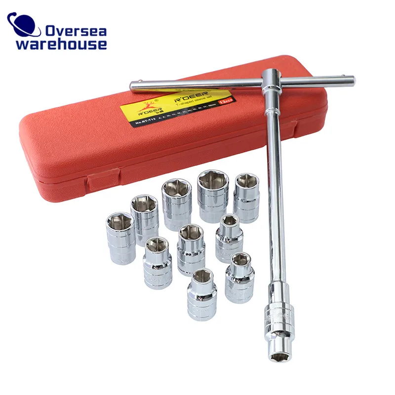

13PCS T Type Socket Wrench 1/2'' Hex Sleeve CR-V Socket Adapter Car Repair Tools Kit With Box
