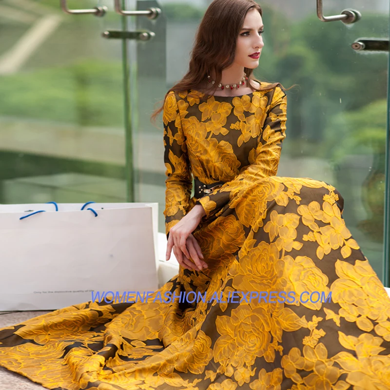 Date S Plus Robe Longues 3xl De Floral Taille Maxi Magnifique Femmes À Longue Manches Jacquard La Designer N8nw0Oyvm