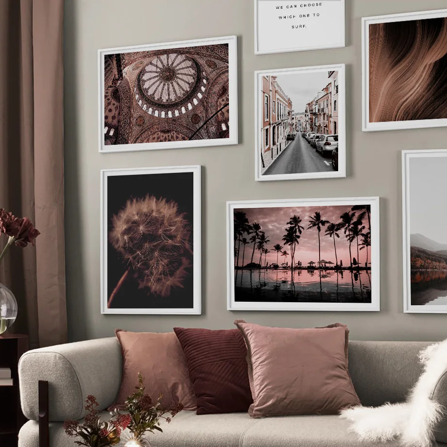 

Mosque Coconut Tree Dandelion Lake Wall Art Canvas Painting Nordic Posters And Prints Wall Pictures For Living Room Home Decor