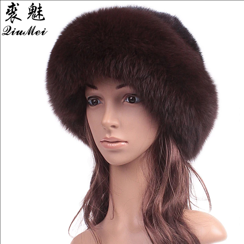 QiuMei Genuine Mink Fur Beanies Hats Russian Fluffy Real
