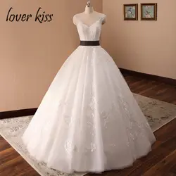 Lover Kiss Vestido De Novia дизайнер кружево бальное платье свадебное с низкой задней контрастной лентой развертки Свадебные платья на прокат