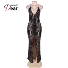 VB1033 Special Design Slit Front Sequin Dress For Party Backless V-neck Dress Party Evening Elegant Black Gold Maxi Dresses Long