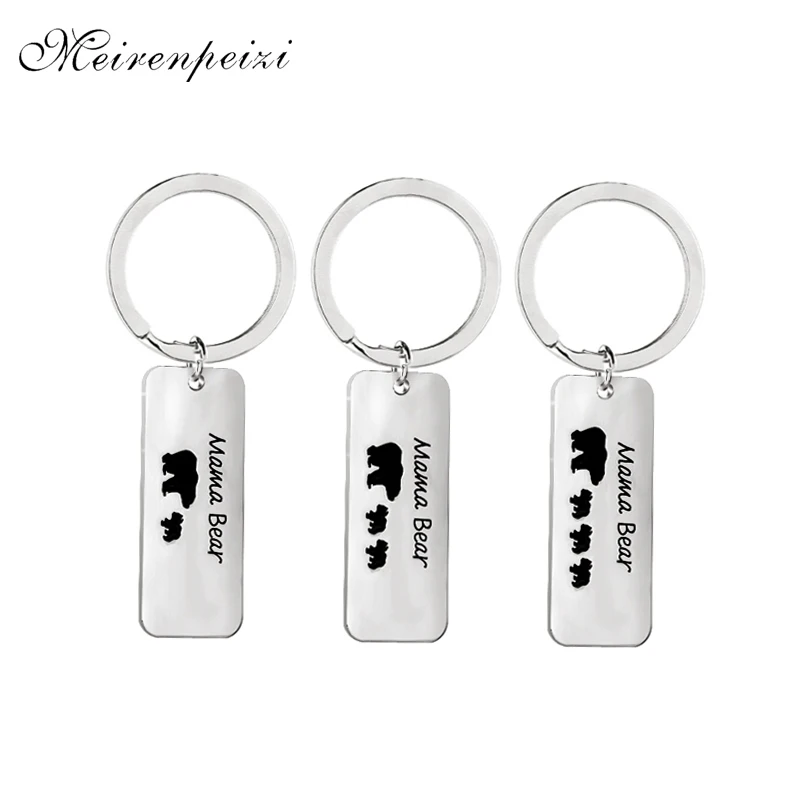 

mama bear key chains Enamel Letter animal Keychain I Love mom Keyring 1 2 3 cubs baby bears charms Bag Rings key finder Jewelry