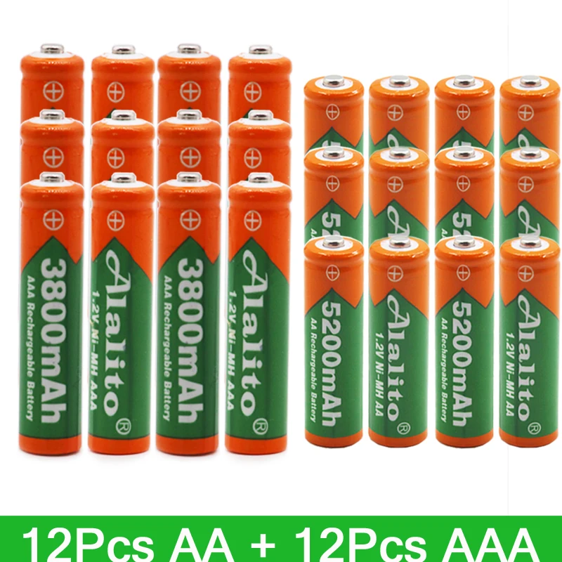 Alalito Высокое качество 5200 мАч NI MH AA Аккумуляторы+ AAA батарея 3800 мАч перезаряжаемая батарея NI-MH 1,2 В AAA батарея