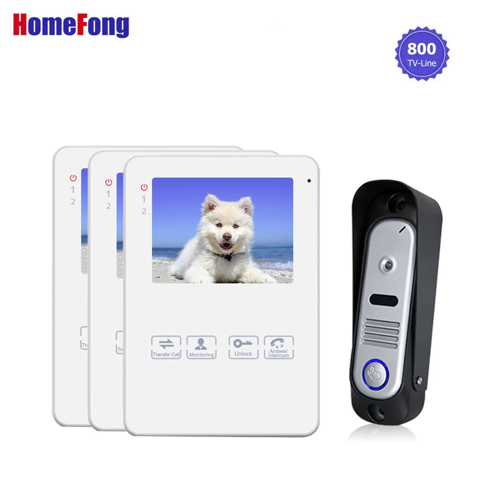 

Homefong 1 V 3 Video Doorbell Intercom 4 Inch Video Door Phone System White Color Record 800TVL Call Transfer Ring Doorbell