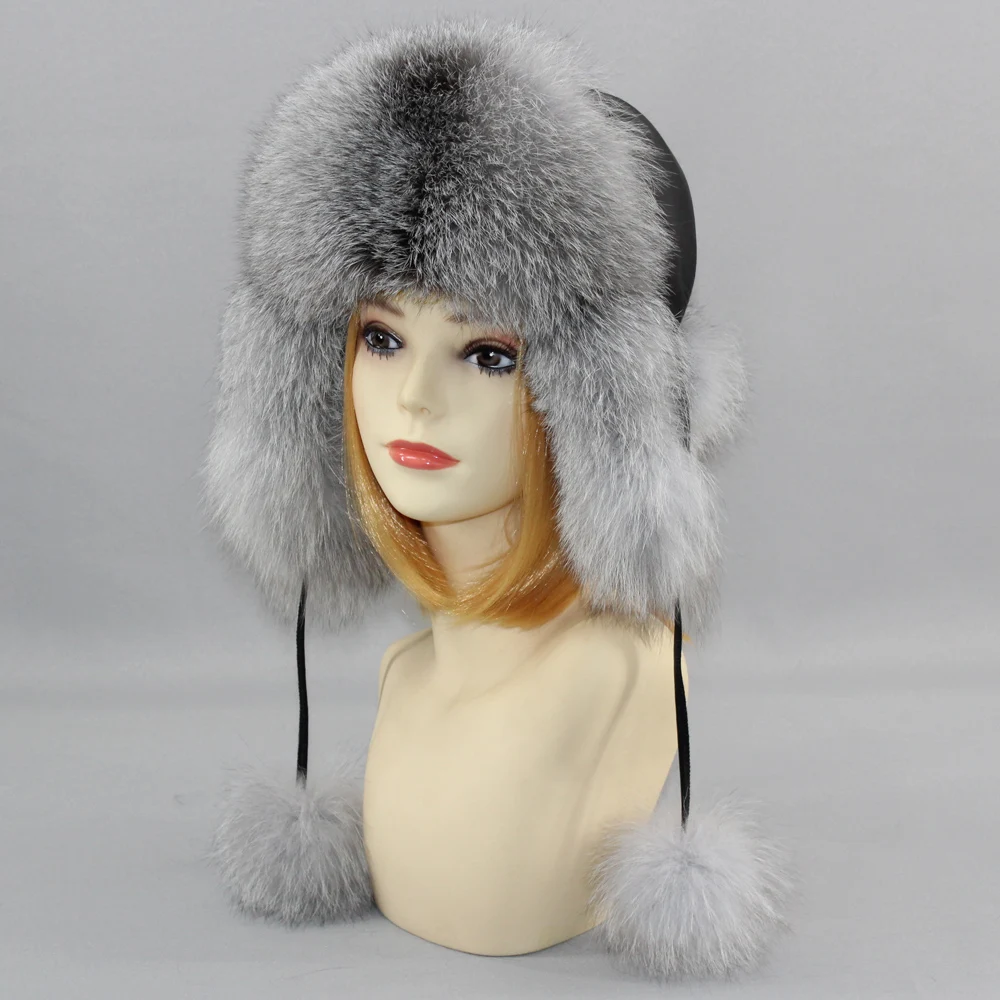 Hot Sale Natural Fox Fur Hat Women Thick Warm Real Fox Fur Cap Winter Fox Fur Bomber Hat Free Shipping