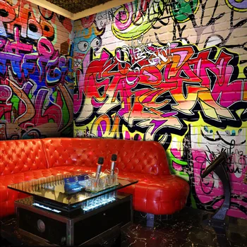 

Custom Photo Wallpaper Fashion Personality Graffiti Letters Wallpaper Bar KTV Dance Studio Bedroom Backdrop Wall Mural Wallpaper