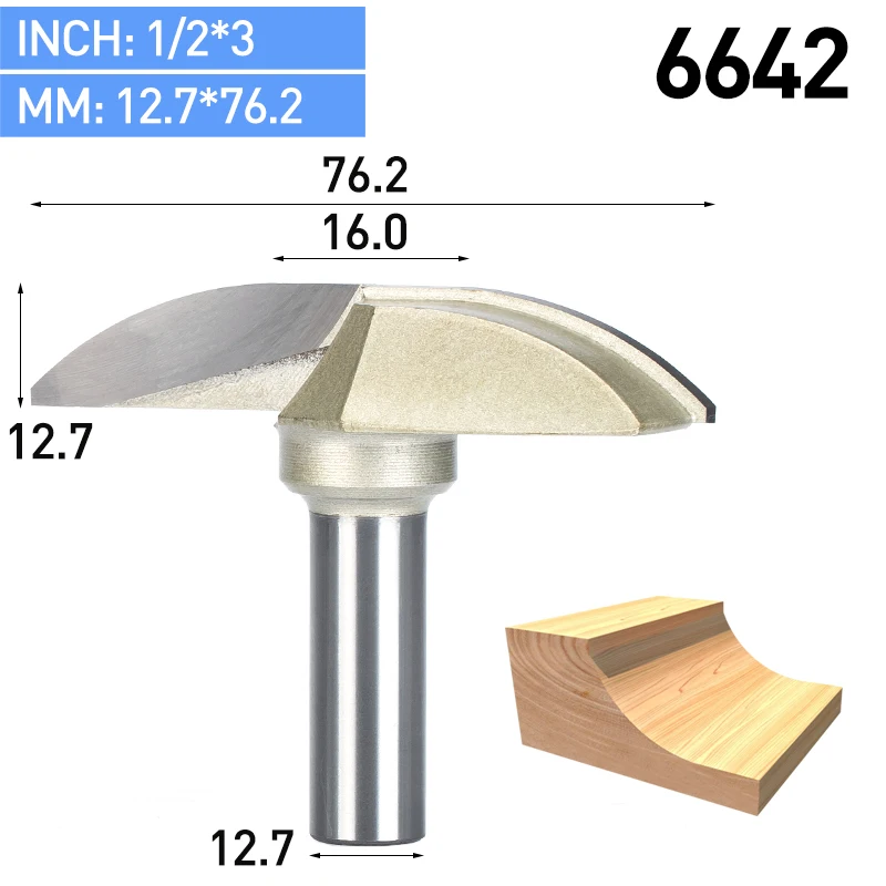 HUHAO 1 шт. 1/" хвостовик Деревообрабатывающие инструменты с ЧПУ дверной полумесяц нож для древесины карбида гравировки Фрезерный резак для МДФ твердой древесины - Длина режущей кромки: 6642