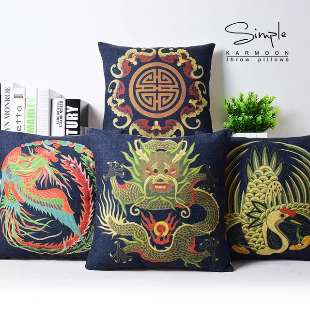 Oriental Chinese Dragon Fenix Lucky Bird Cushion Cover Blue Custom Decorative Throw Pillows With Birds Oriental Chinese Dragon Fenix Lucky Bird Cushion Cover Blue Custom Decorative Throw Pillows With Birds