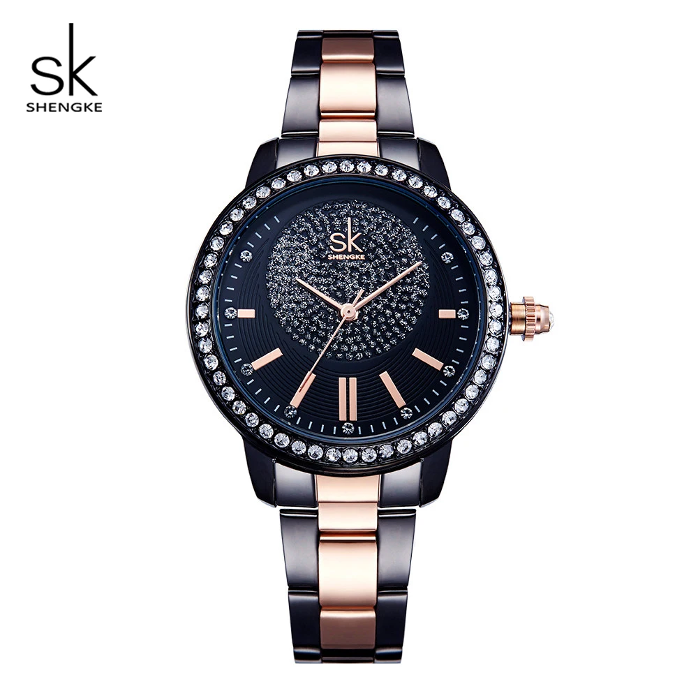 Relógio de Pulso Relógios de Quartzo Shengke Feminino Rosa Ouro Senhoras Marca Superior Cristal Luxo Menina Relógio