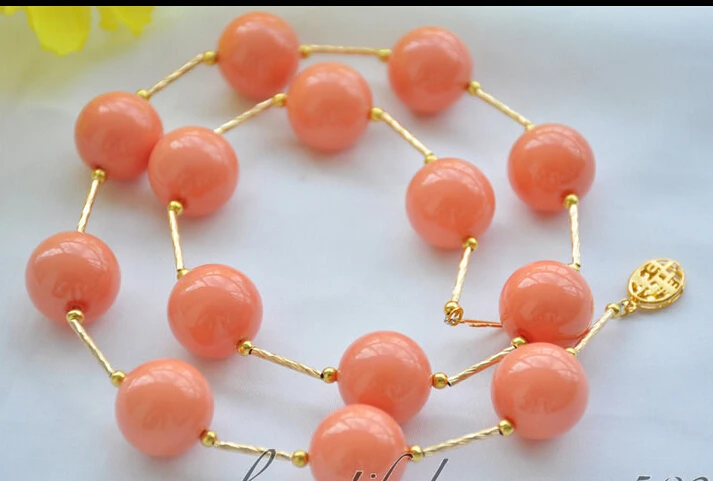 

Free shipping@@@@@ A16mm round coral-pink south sea shell pearl necklace 18inch (z6674) a 6.08