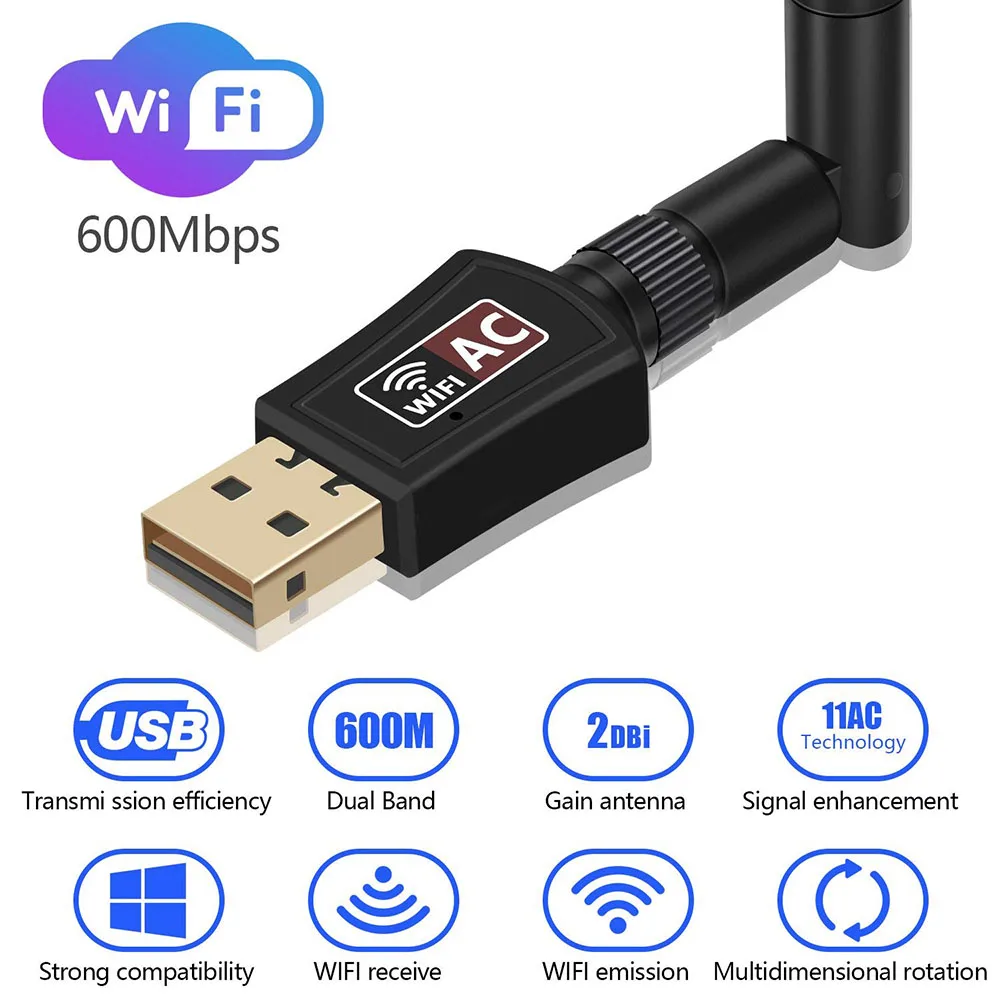 Беспроводной Wi Fi USB адаптер переменного тока 600 м двухдиапазонный беспроводной usb