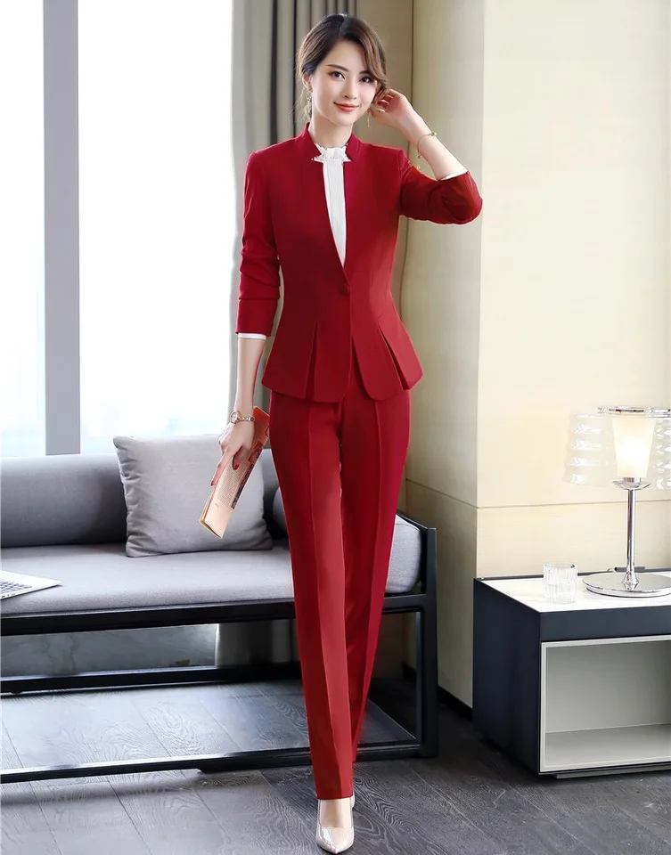 ladies red velvet trouser suit