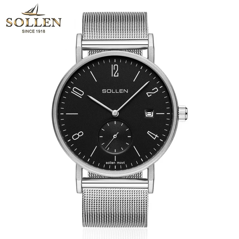 SOLLEN Top Brand Luxury Quartz watch Casual men Black Japan quartz-watch stainless steel Mesh strap ultra thin clock male 2017 SOLLEN Top Brand Luxury Quartz watch Casual men Black Japan quartz-watch stainless steel Mesh strap ultra thin clock male 2017