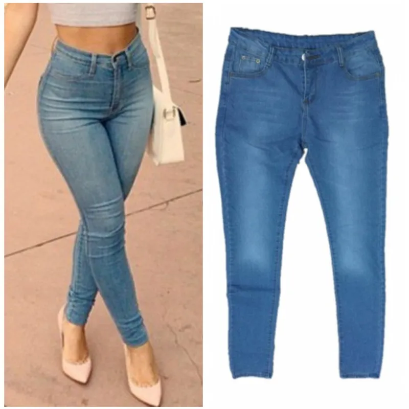

2016 Women's High Waist Skinny Jeans American Apparel Long Elastic Pencil Light Denim Pants Vaqueros Mujer W855