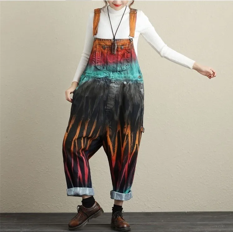 Hip hop personalized colorful painting graffiti harmem pants overalls