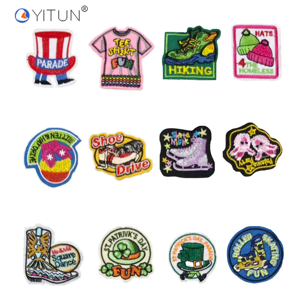 

YITUN 10pcs Shone Hat Gloves Partten Decoration Patches Embroidery Badge iron on for clothes accesseies Jacket Jeans Applique