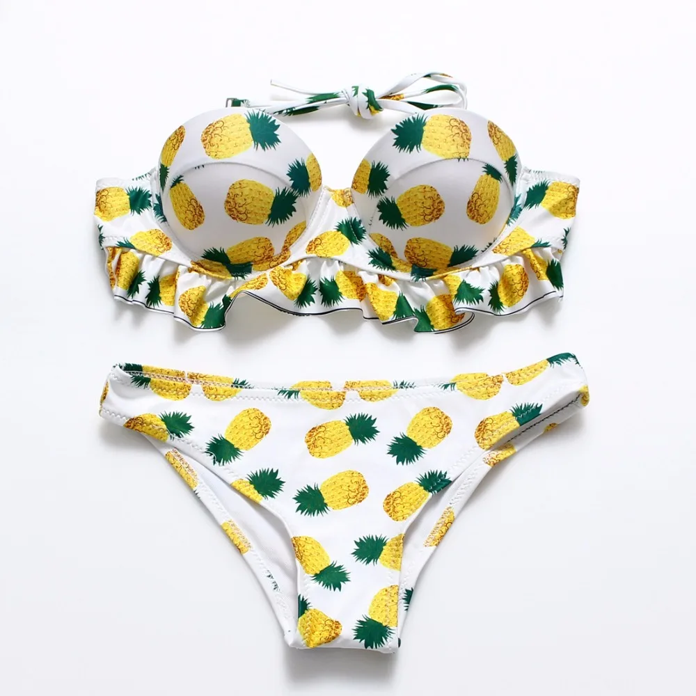 2017 Summer Trikini Brazilian style Bikini push up swimsuit swimwear female Pineapple printing