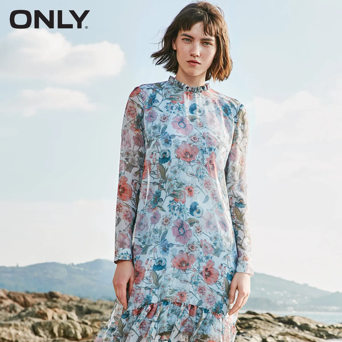 فقط العلامة التجارية 2019 الربيع فستان صيفي النساء الشاطئ اللباس تكدرت الأزهار الشيفون طويلة الأكمام اللباس | 118107519 فقط العلامة التجارية 2019 الربيع فستان صيفي النساء الشاطئ اللباس تكدرت الأزهار الشيفون طويلة الأكمام اللباس | 118107519