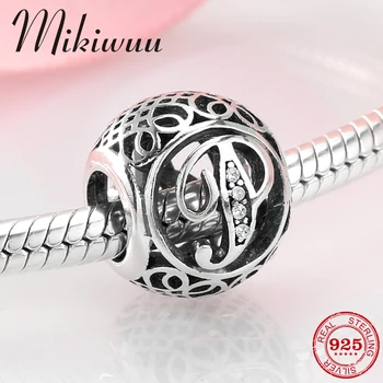 

925 Sterling Silver Hollow out Letter P Crystal Clear CZ fine diy bead Jewelry making Fit Original Pandora Charms Bracelets