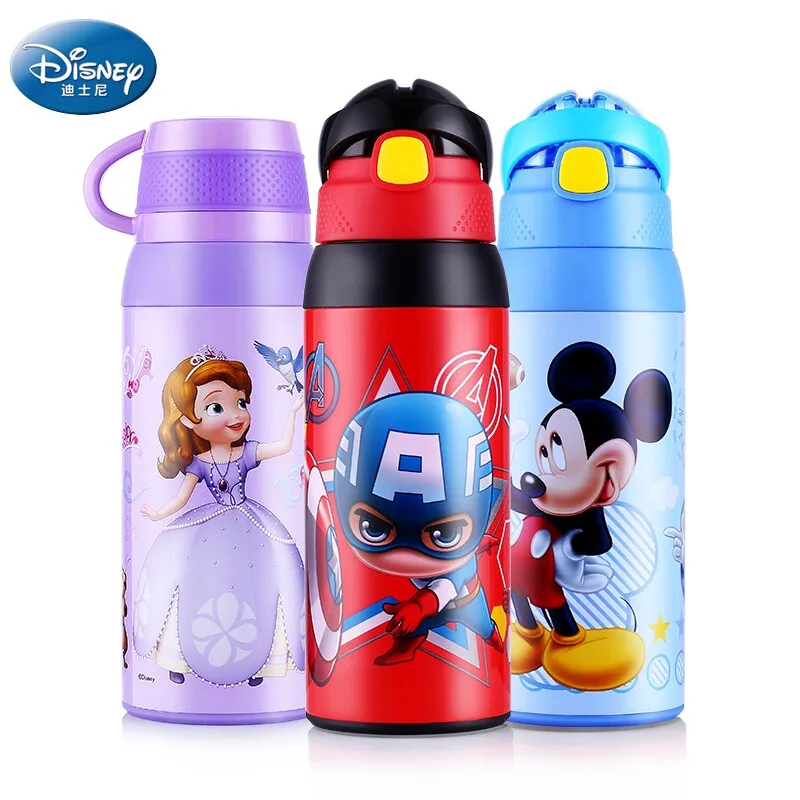 

Disney 550ML Baby Hot Water Feeding Cup with Straw Double Lid Durable Kids Kettle Stainless Steel Thermal Cup Insulated Bottle