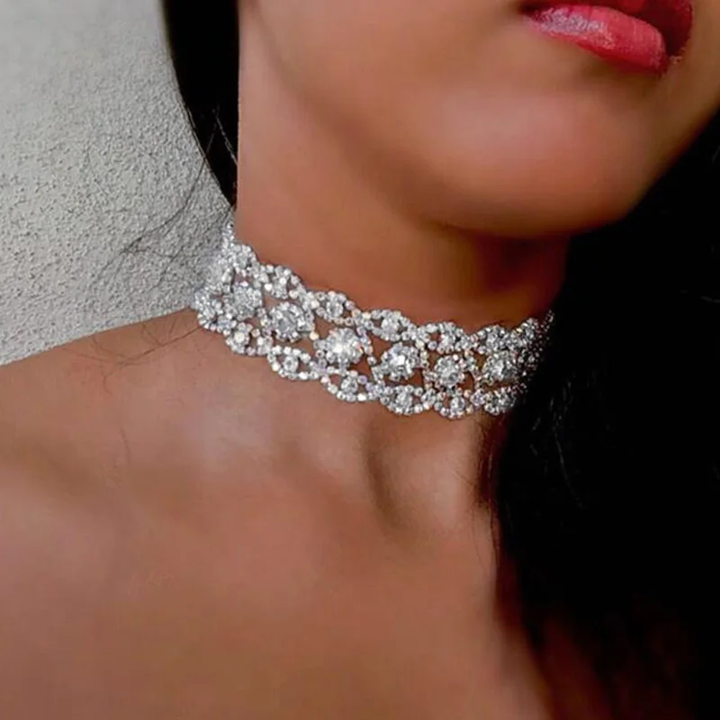 

UKEN Rhinestone choker Crystal Maxi Statement necklace Luxury Collar chocker chunky necklaces Boho Gothic Jewelry