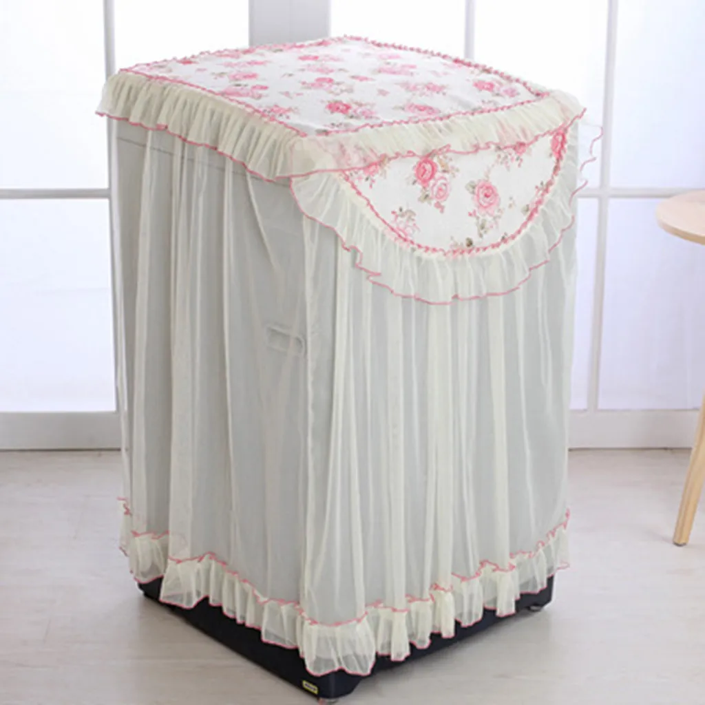 Lace Ruffle Floral Washing Machine Dust Cover Protection Front Durable Soft Home