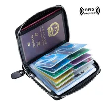 Rfid Блокировка банк держатель кредитной карты Путешествия Паспорт чехол из натуральной кожи на молнии дизайнерская открытка протектор емкость id карты