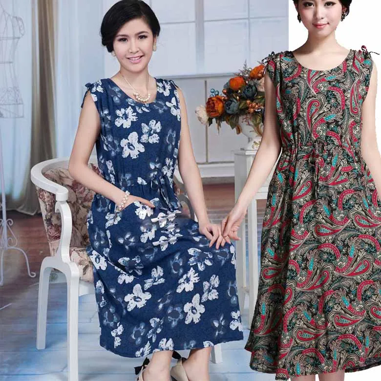 2014 fabric quinquagenarian one piece dress plus size cotton silk 100 cotton one piece dressin