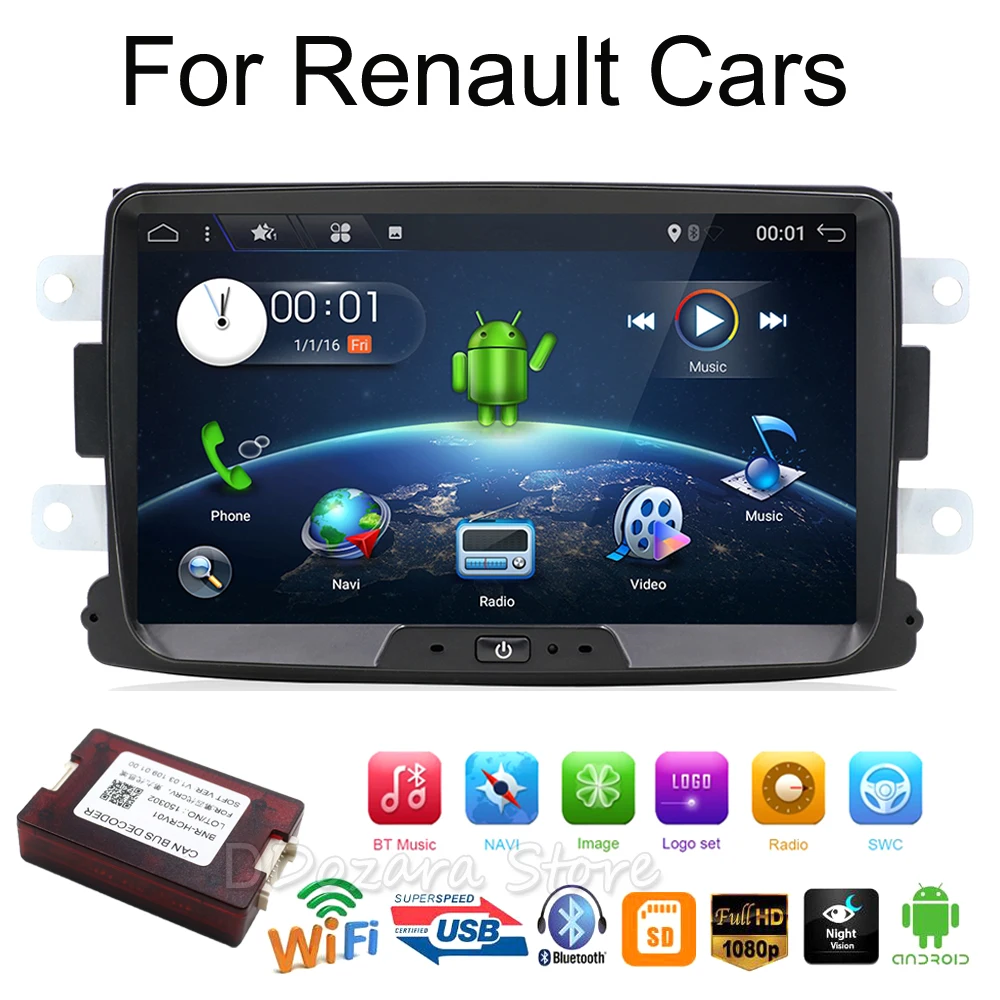 Quad Core Pure Android 7.1 GPS Navigator Radio car dvd For Dacia Renault Duster Logan Sandero stereo Central Cassette Player