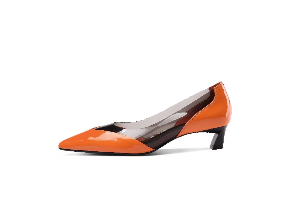 Naranja De Gelatina Olla Europeo Resbalón Punta Cuero Tacón Estilo Oficina Los Mujeres blanco Zapatos Bajo Modelo Las L14 Natural Señora En Vestido Krazing q15xd4vq