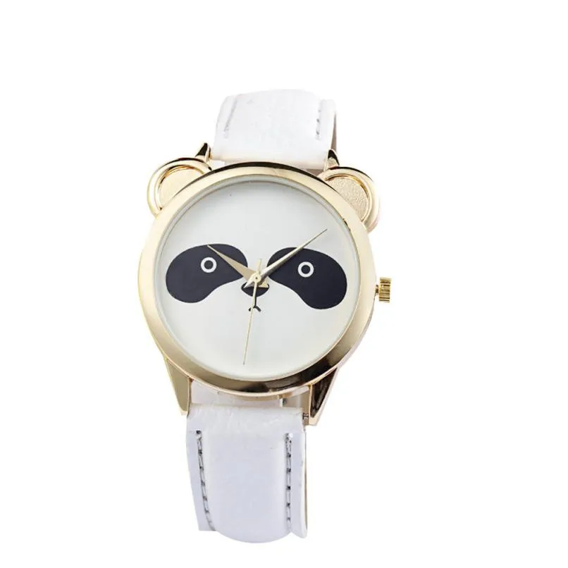 

Panda Face Watch Bracelet Women Lovely Cats Quartz Wristwatches Relojes Girls Leather Band Diamond Dial Watches Relogio Feminino