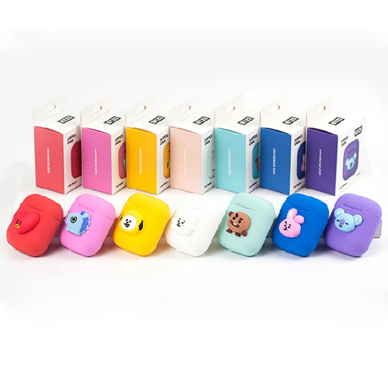 

BTS BT21 Silicone Bluetooth Wireless Earphone Case For AirPods Protective Cover Skin Accessories for Apple Airpods Charging Box