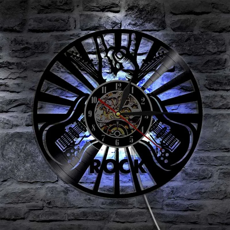 Настенные часы Rock Music Play с семью цветами Светящиеся светодиодный виниловые часы-пластинка 3D Декоративные Подвесные музыкальные настенные домашние декоративные часы