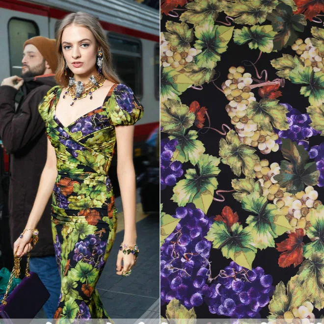 

145cm grape digital inkjet fabric fashion dress scarf fabric polyester material diyparent-child fabric wholesale cloth