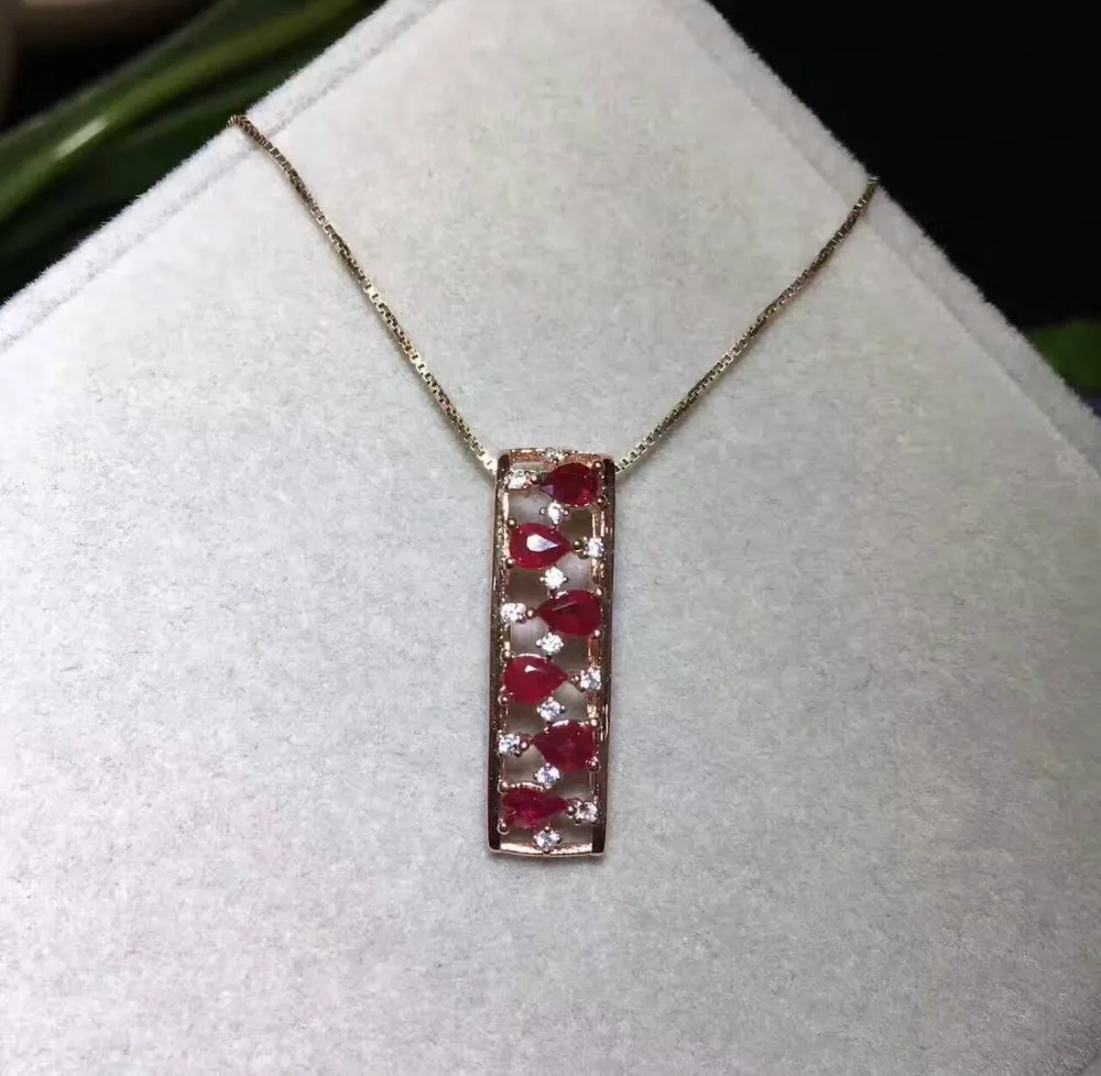 Naturel rouge rubis gemme pendentif naturel pierre gemme pendentif collier S925 argent mode rectang