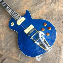 Free shipping, jazz electric guitar, blue transparent corrugated body, white hardware, color and logo can be customized! 