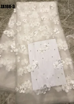 

Beautifical White African Lace Fabrics Latest Bridal Chiffon Net Lace Fabric for Wedding 3d Long Wool French Lace Fabric AZ168-2