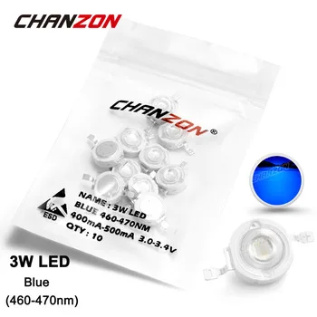 10 Pieces 3W LED Light Bulb Lamp Blue 460-470nm 3-3.4V 400mA-500mA 50-60LM High Power 3 Watt Chip 3Watt COB Electronic Component