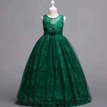 Праздничная одежда для девочек-подростков от 5 до 14 лет, кружевное платье розового, синего, красного, белого, Изумрудного, зеленого цвета элегантные длинные вечерние платья для детей