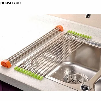 

Folding Kitchen Silicone & Stainless Steel Storage Rack Fruit &Vegetables Sink Drain Shelf Kitchen Storage Home Accessories