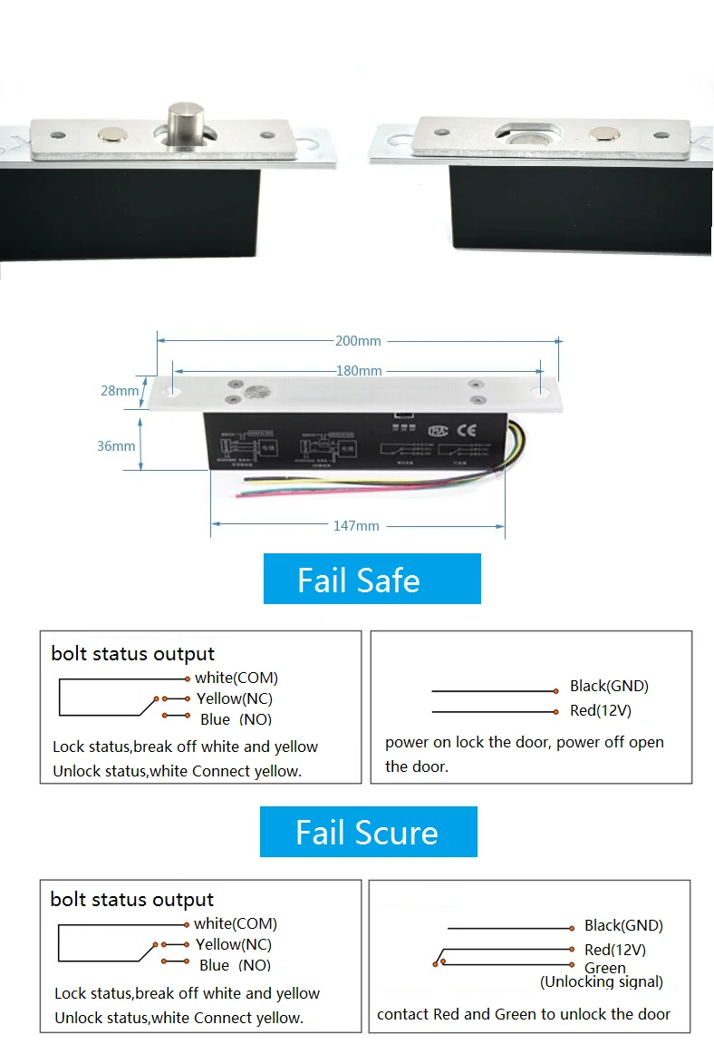 12 В в 5 Провода Электрический Болт замок с болтом статус обнаружения выход Fail safe Fail scure