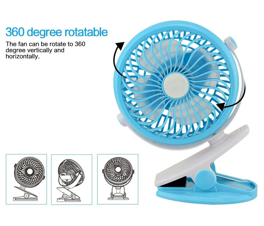 Мини вентилятор Аккумуляторный с клипсой поворот на 360 градусов USB|clip mini fan|baby stroller