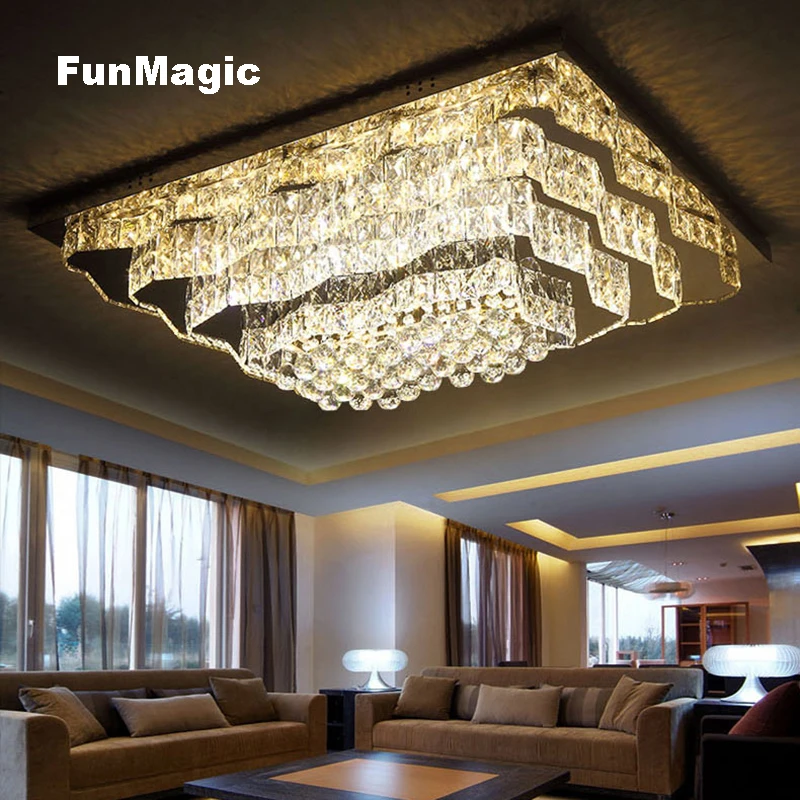 Modern Large Luxury Rectangular Wave LED Crystal Ceiling ...