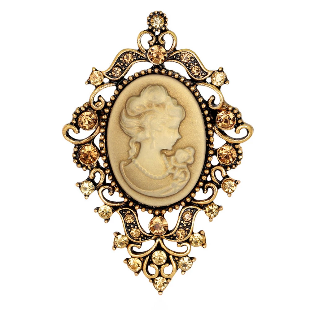 Fashion Vintage Jewelry Cameo Brooch Pin Beauty Queen Crystal Rhinestone Christmas Antique Gold Silver Brooches For Women|brooches for women|cameo broochsilver brooches for women - AliExpress